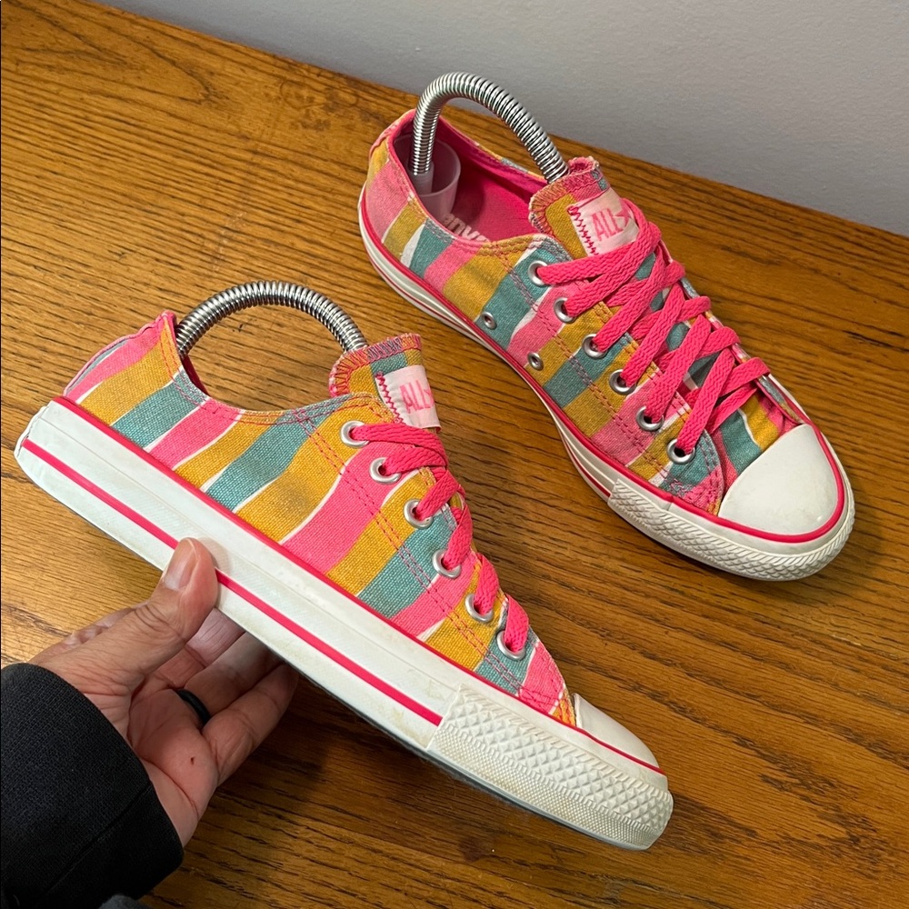 Converse All Star Neon Pink Blue Yellow Unisex Colorful Striped Sneakers Size 7